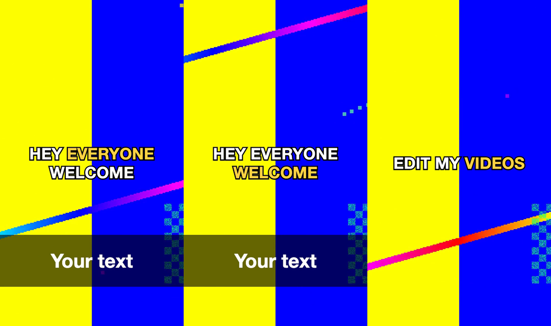 Three frames of a vertical export with the spoken word lit up in yellow