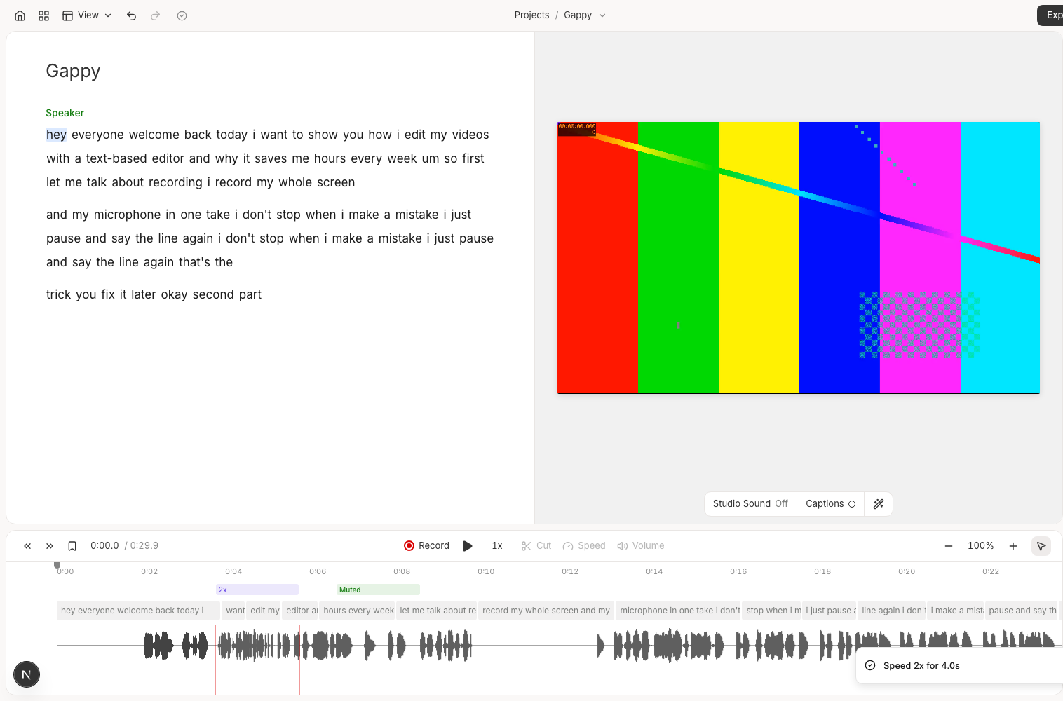 Timeline with a section at 2x and a muted section