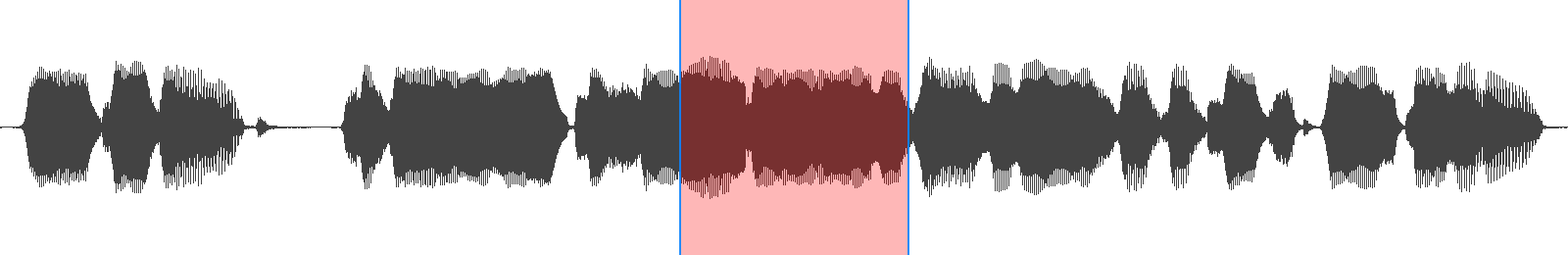 Waveform with the removed time shaded red and the cut edges marked in blue